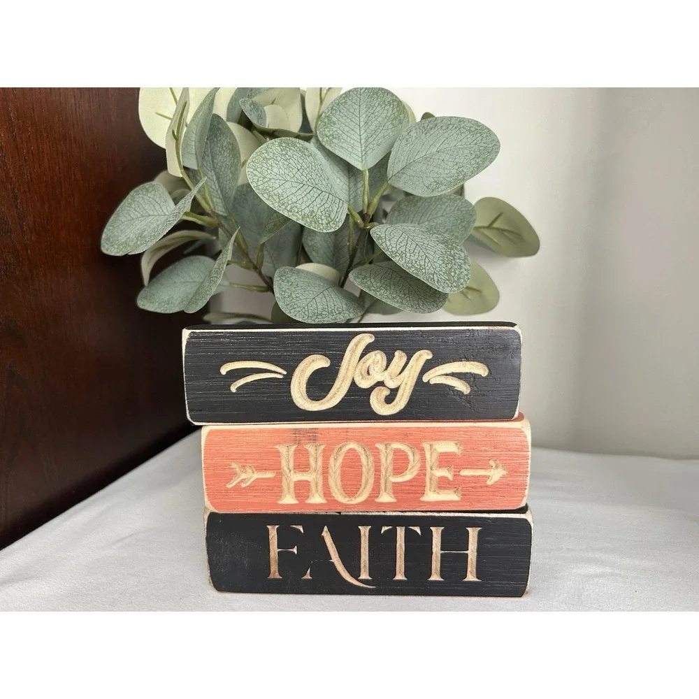 3- Wood Block Inspirational Words Table/Shelf Farmhouse Decor WD18